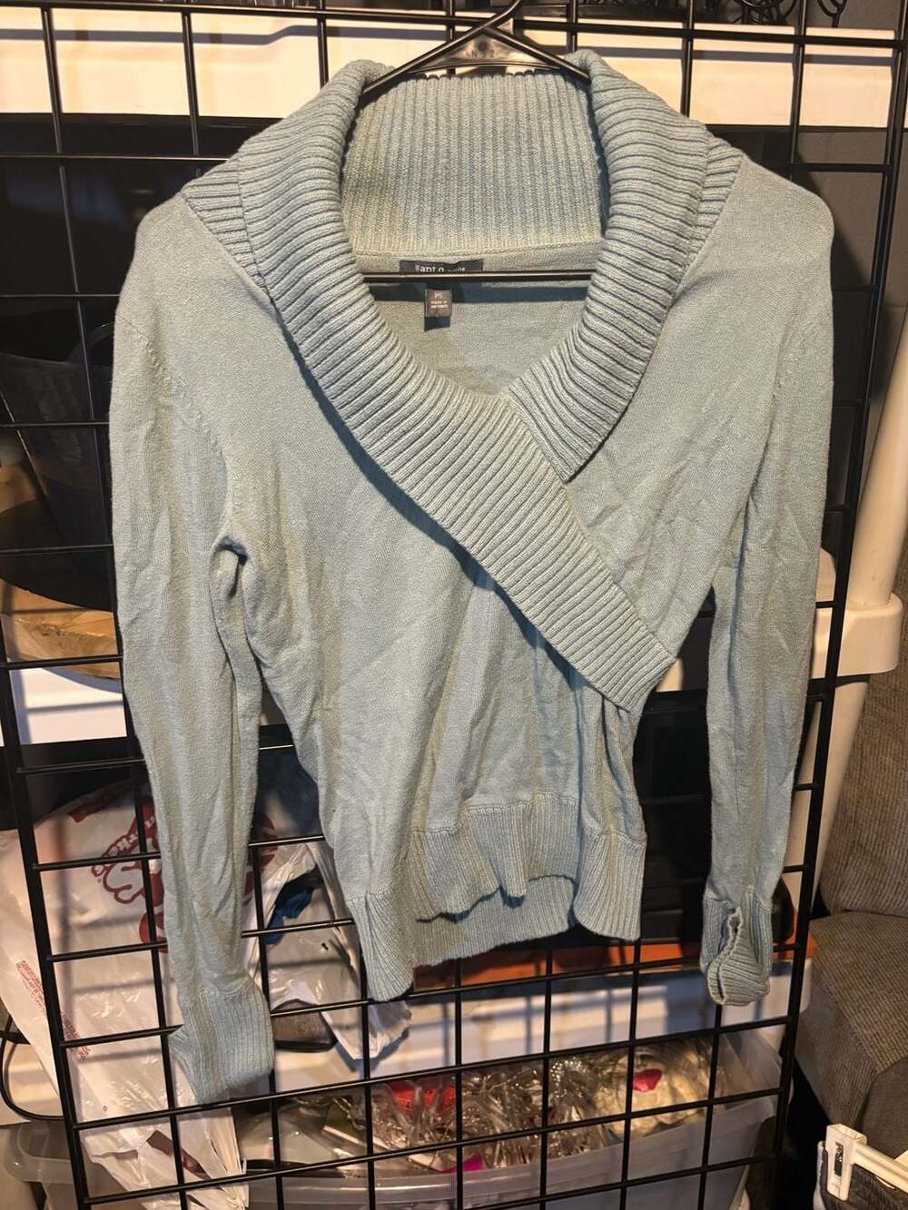 Apt. 9 Petite Women's Blue Ribbed V-Neck Wrap Sweater Size PS